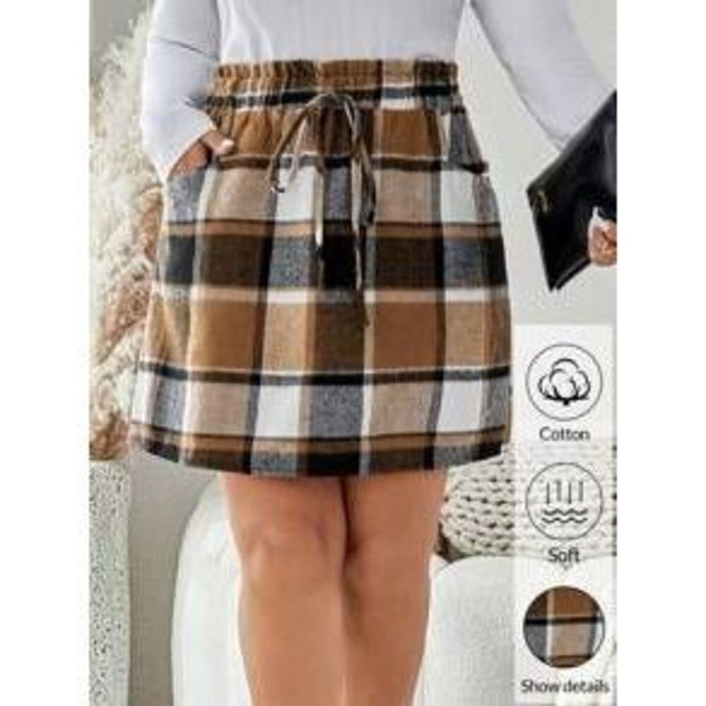 SHEIN LUNE Plus Size Women Halloween Coffee Brown Elastic Waist Fashionable Ski…
